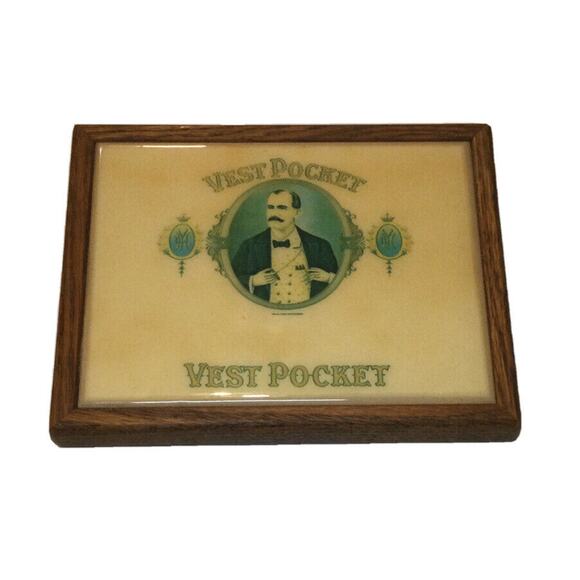 Vintage Vest pocket Cigar Label Framed Ceramic Tile tobacco memorabilia - Picture 2 of 5